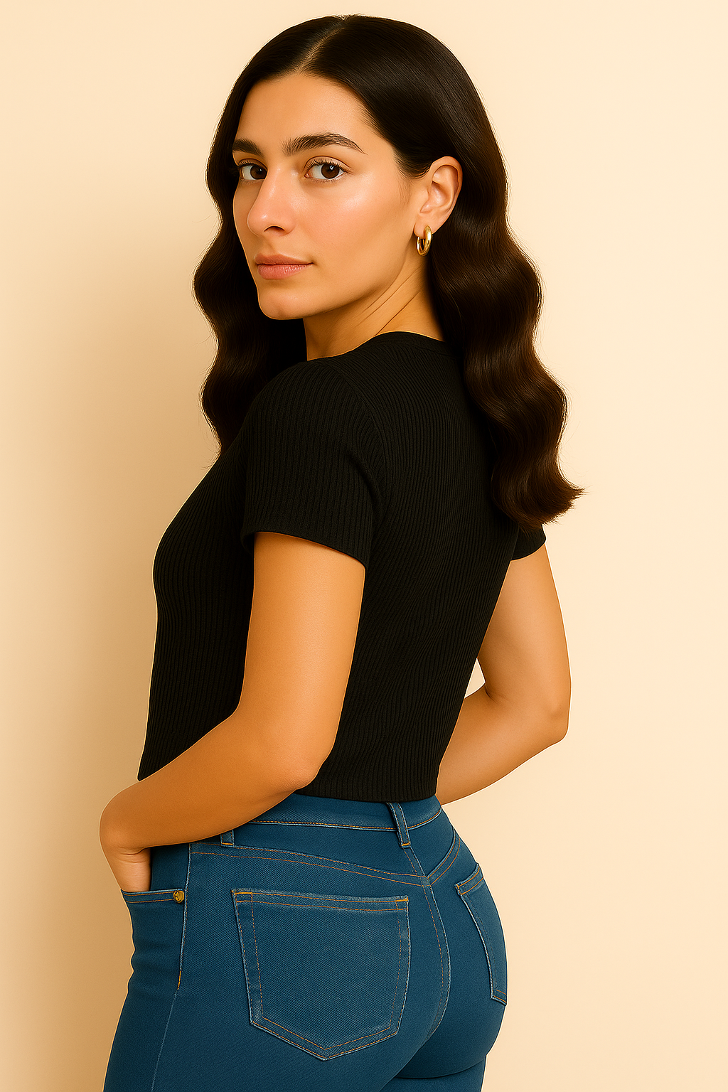 Black Ribbed Crop Top for Women