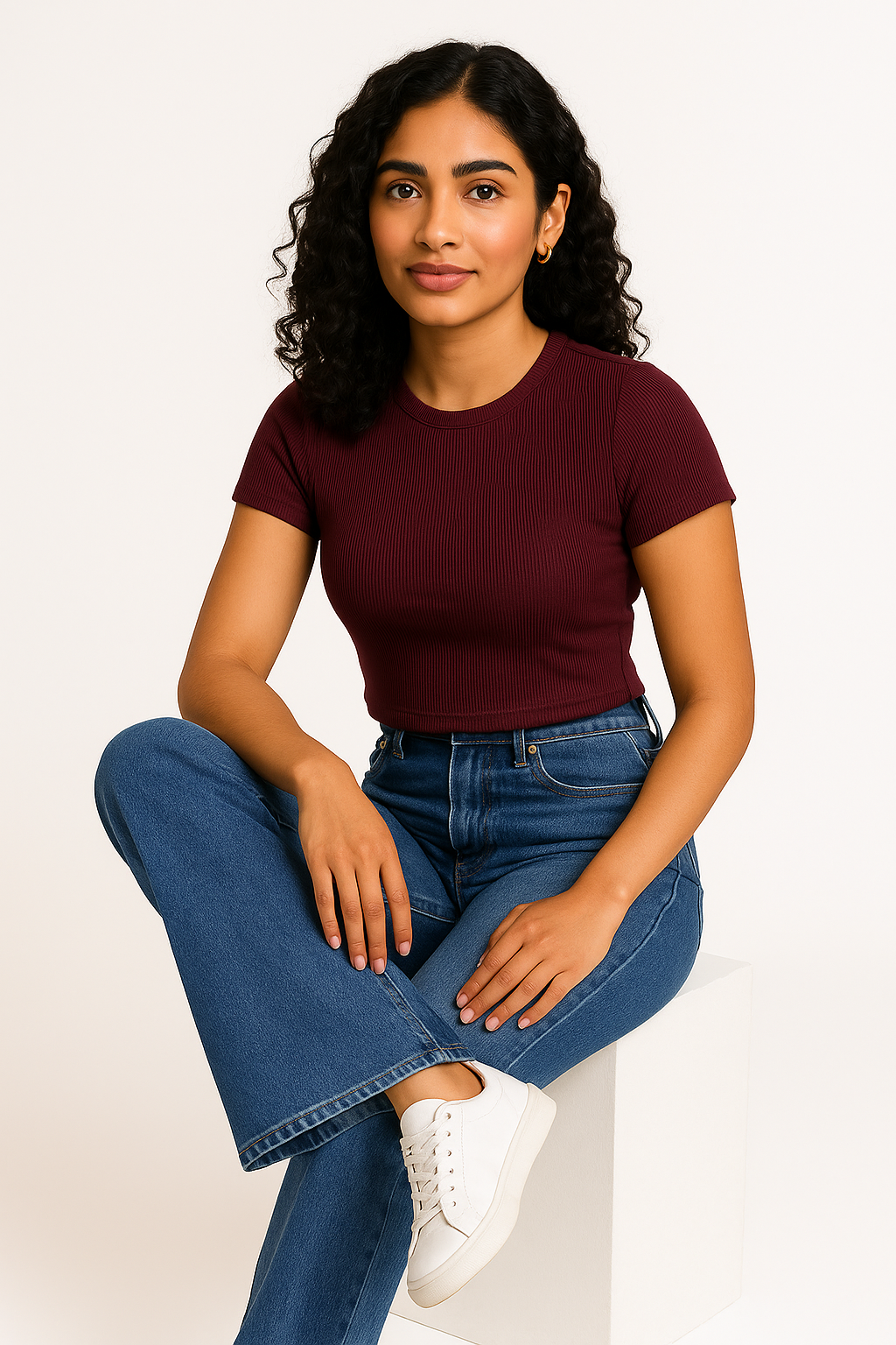 Red Wine Ribbed Crop Top for Women