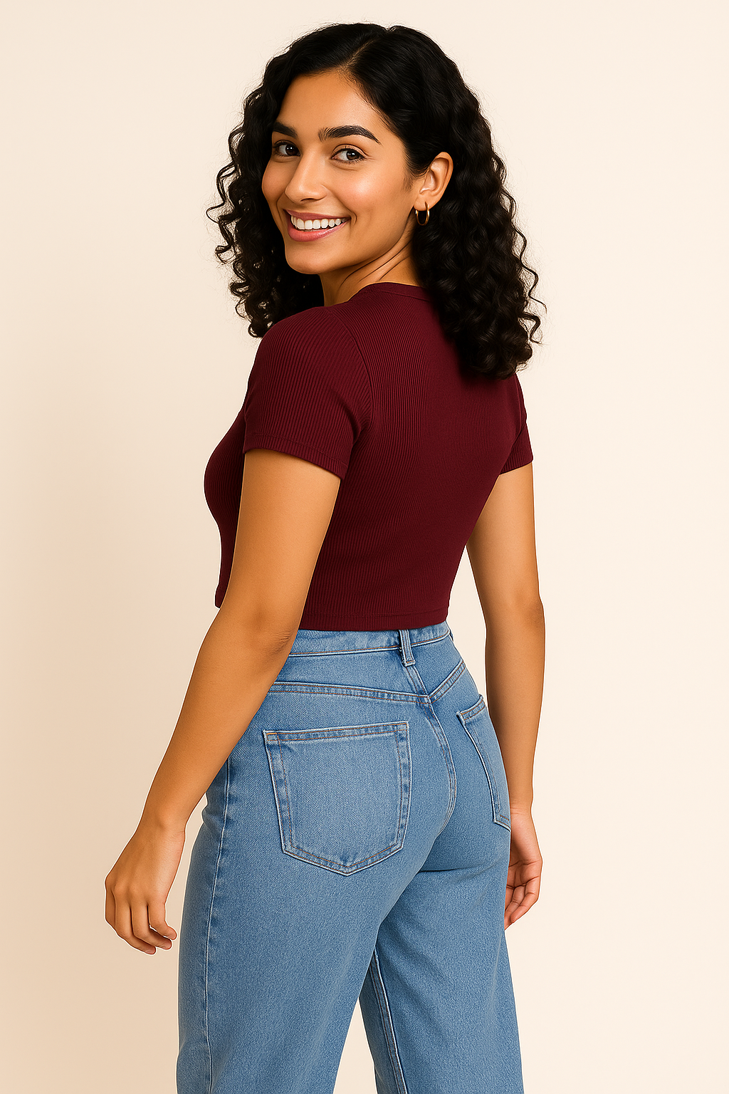 Red Wine Ribbed Crop Top for Women