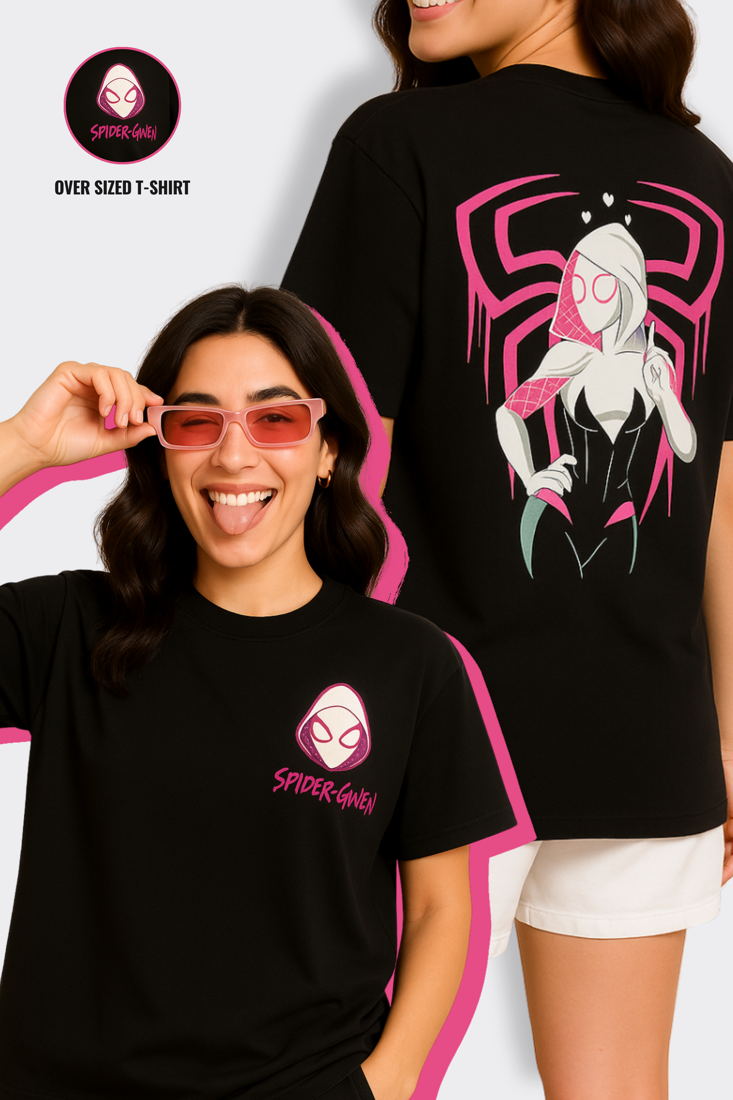 Spider Gwen Women Oversized Boxy Tshirt,Black