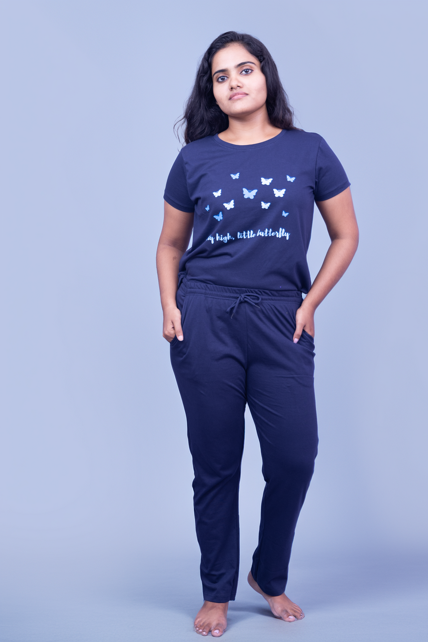 Fluttering Grace Pajama Set with Solid Color Pant