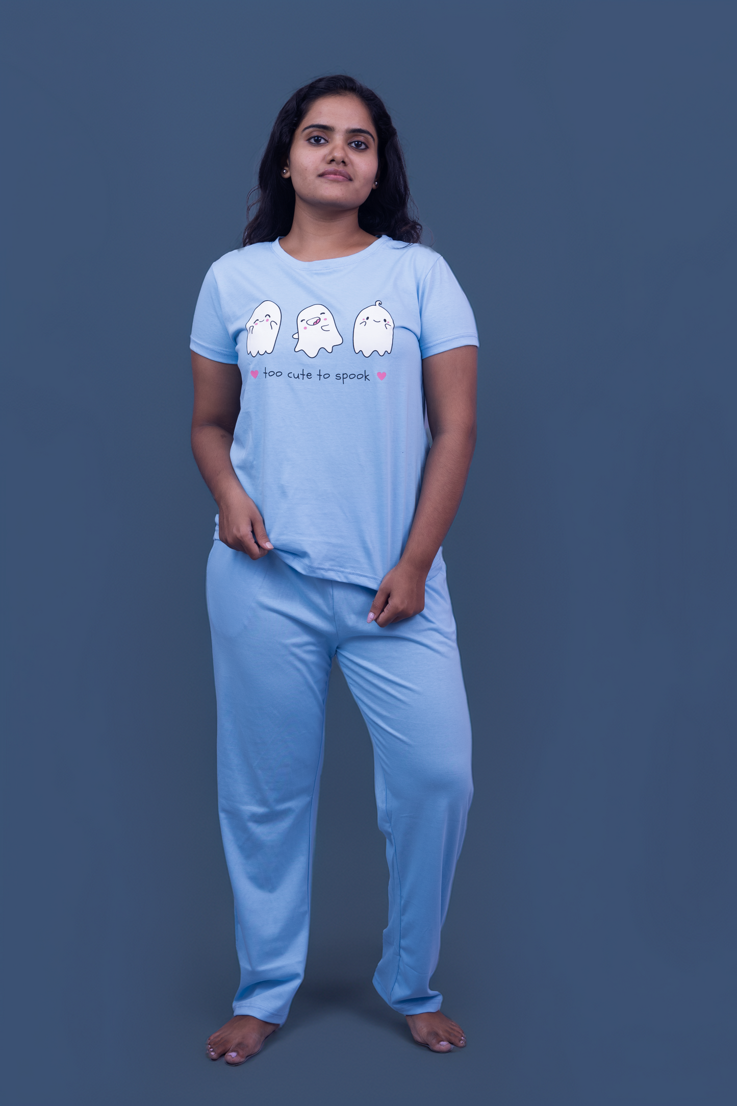 Ghostly Dreams Pajama Set with Solid Color Pant