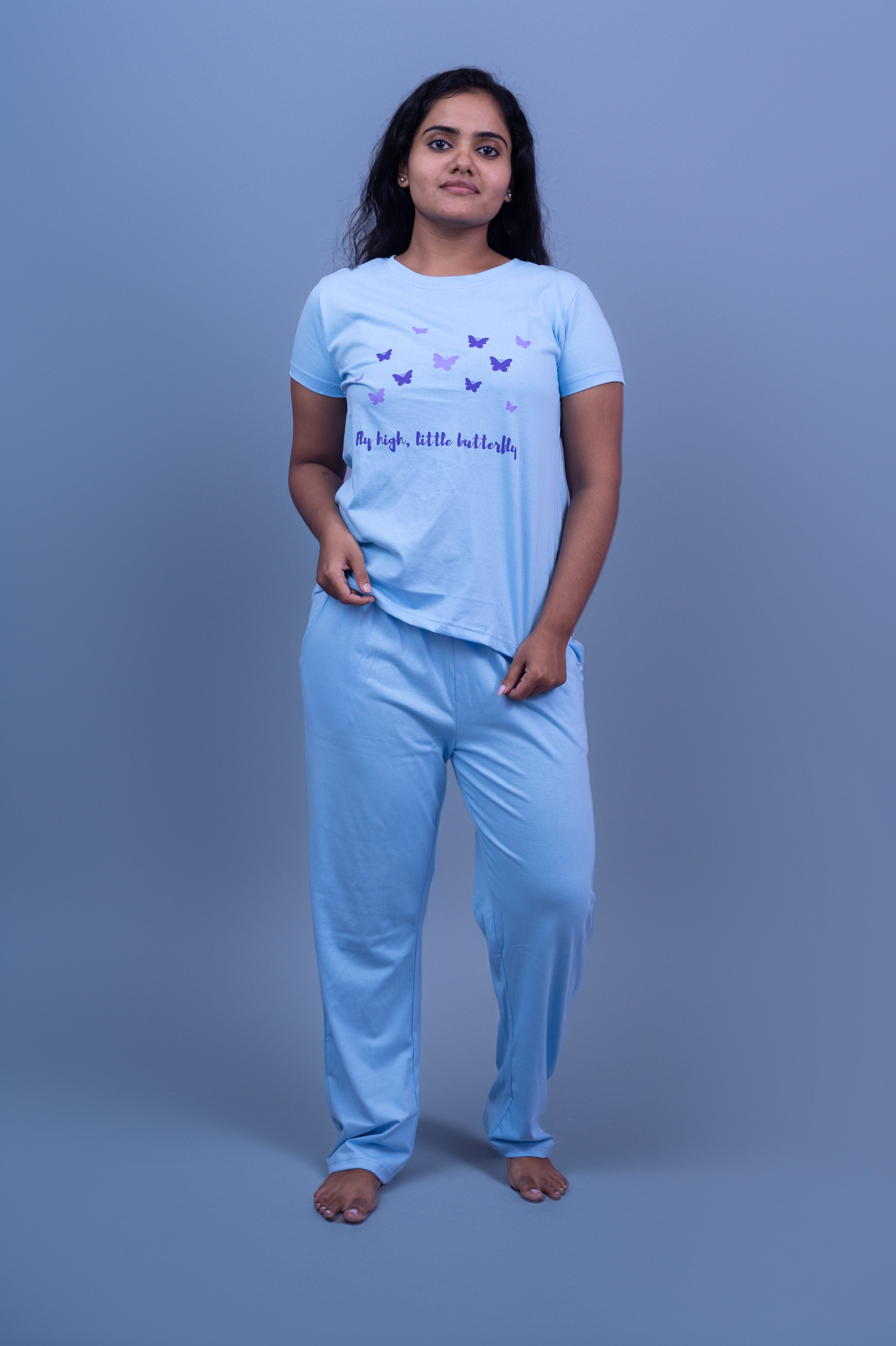 Fluttering Grace Pajama Set with Solid Color Pant