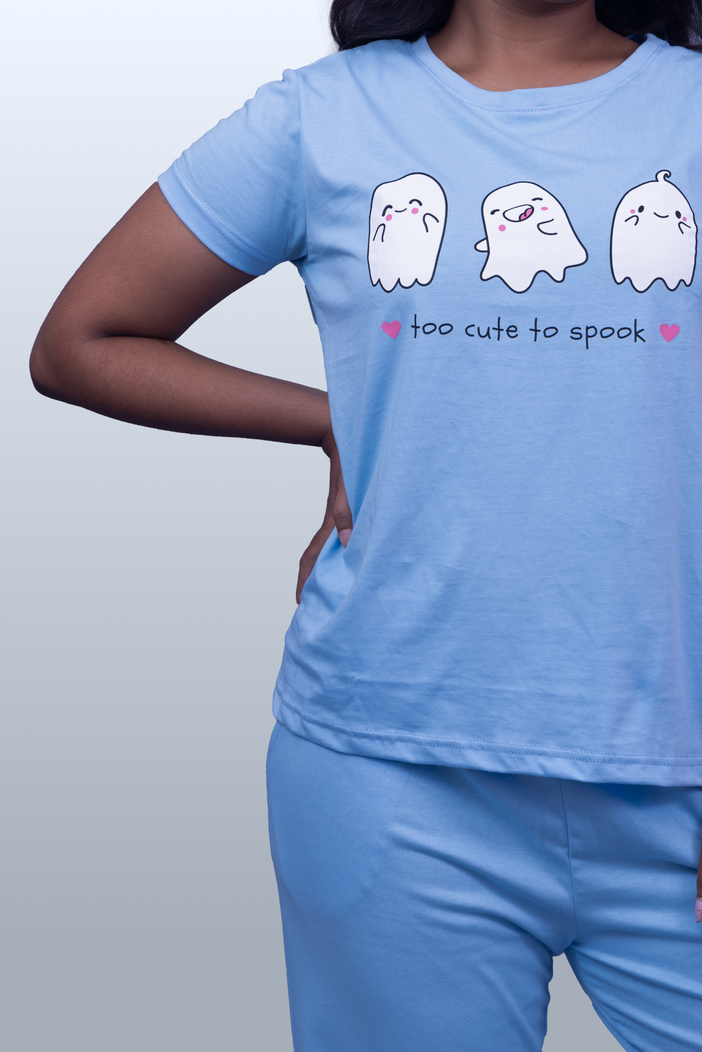 Ghostly Dreams Pajama Set with Solid Color Pant