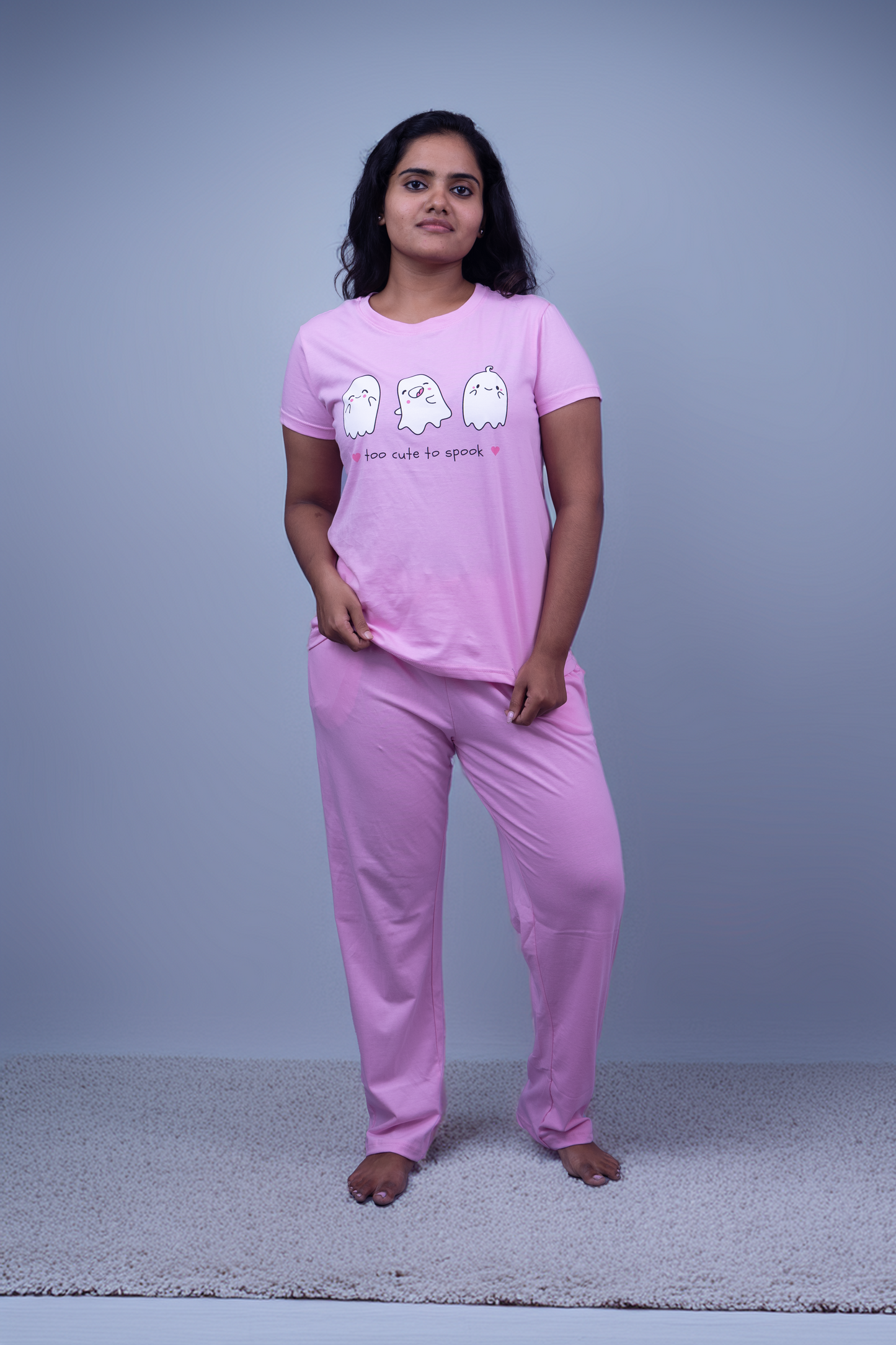 Ghostly Dreams Pajama Set with Solid Color Pant