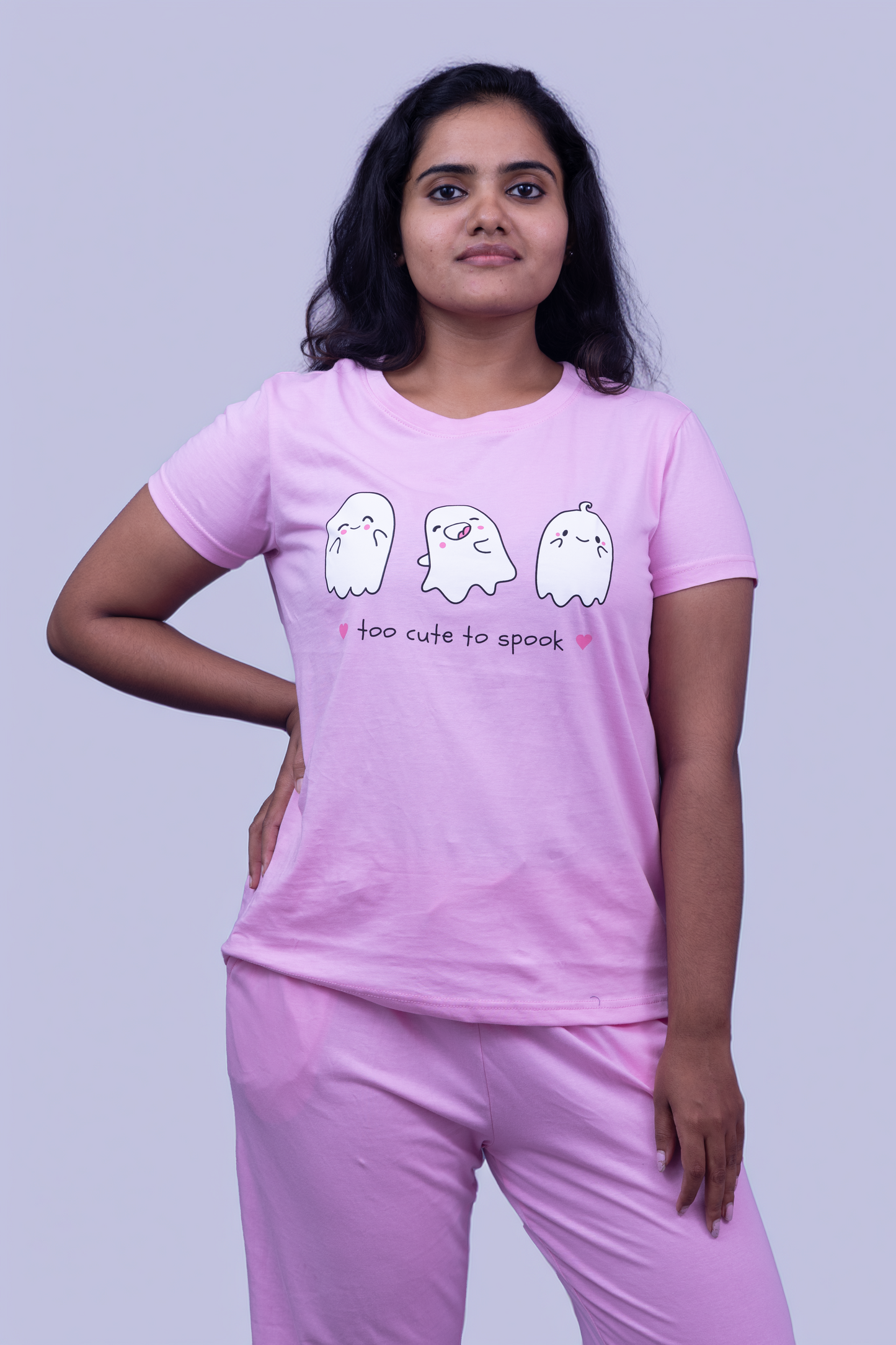 Ghostly Dreams Pajama Set with Solid Color Pant