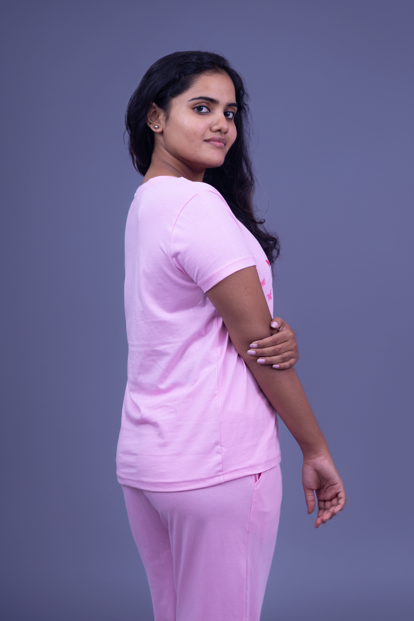 Fluttering Grace Pajama Set with Solid Color Pant