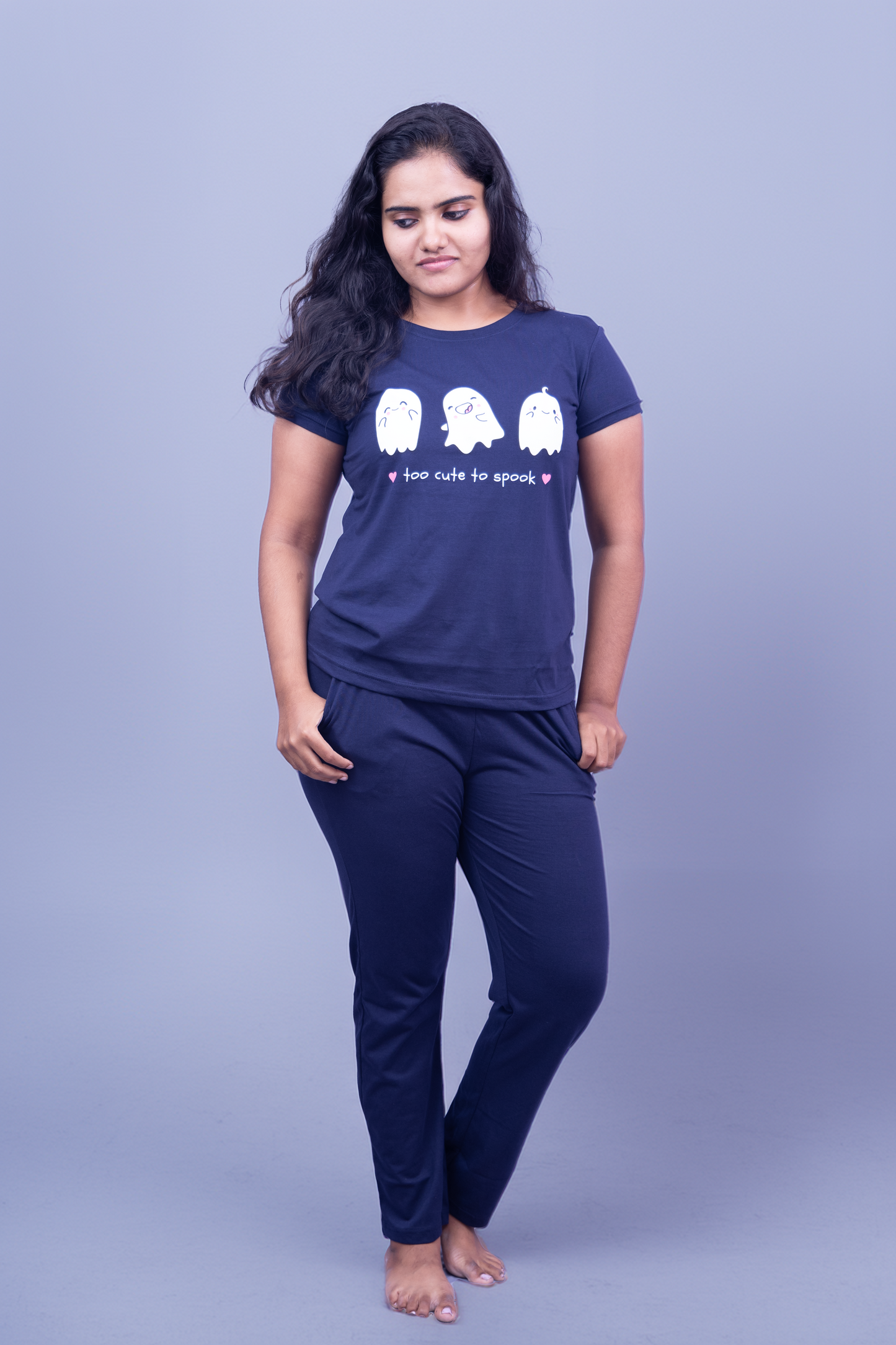 Ghostly Dreams Pajama Set with Solid Color Pant