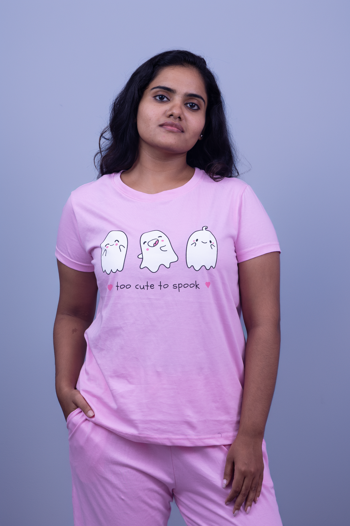 Ghostly Dreams Pajama Set with Solid Color Pant