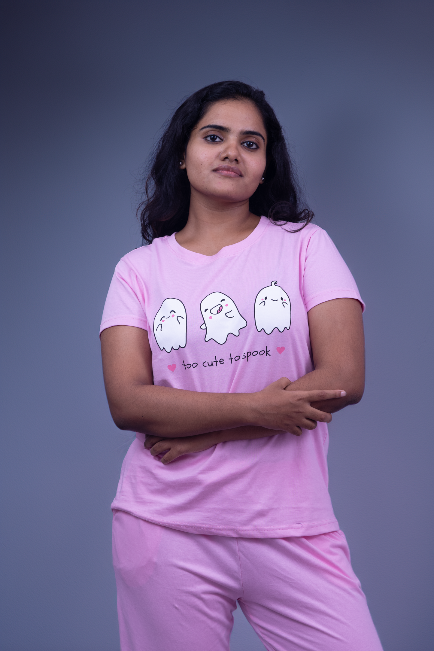 Ghostly Dreams Pajama Set with Solid Color Pant
