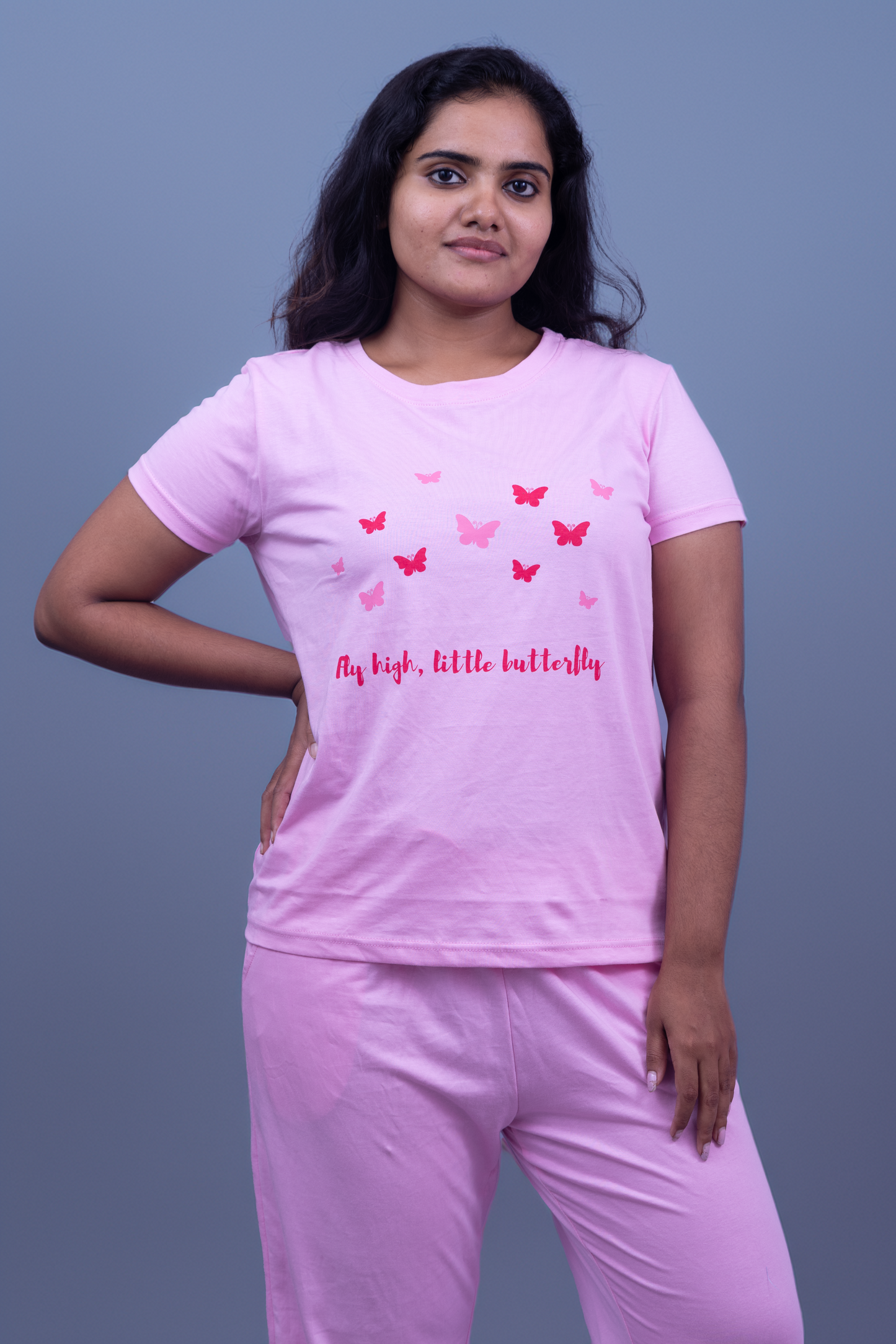 Fluttering Grace Pajama Set with Solid Color Pant