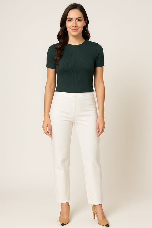 Solid Dark Green Ribbed Crop Top