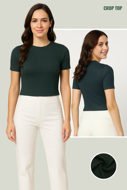 Solid Sea Green Ribbed Crop Top
