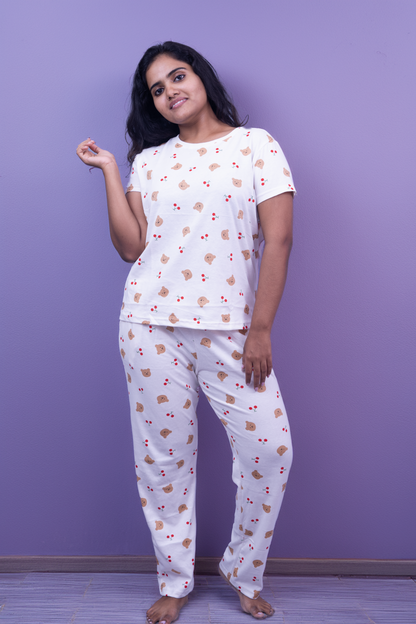 teddy print pyjama set