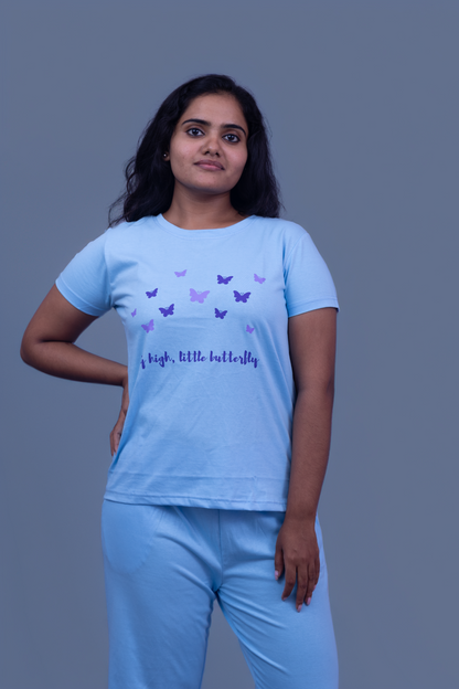Fluttering Grace Pajama Set with Solid Color Pant