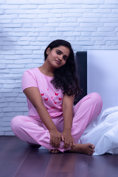 Fluttering Grace Pajama Set with Solid Color Pant