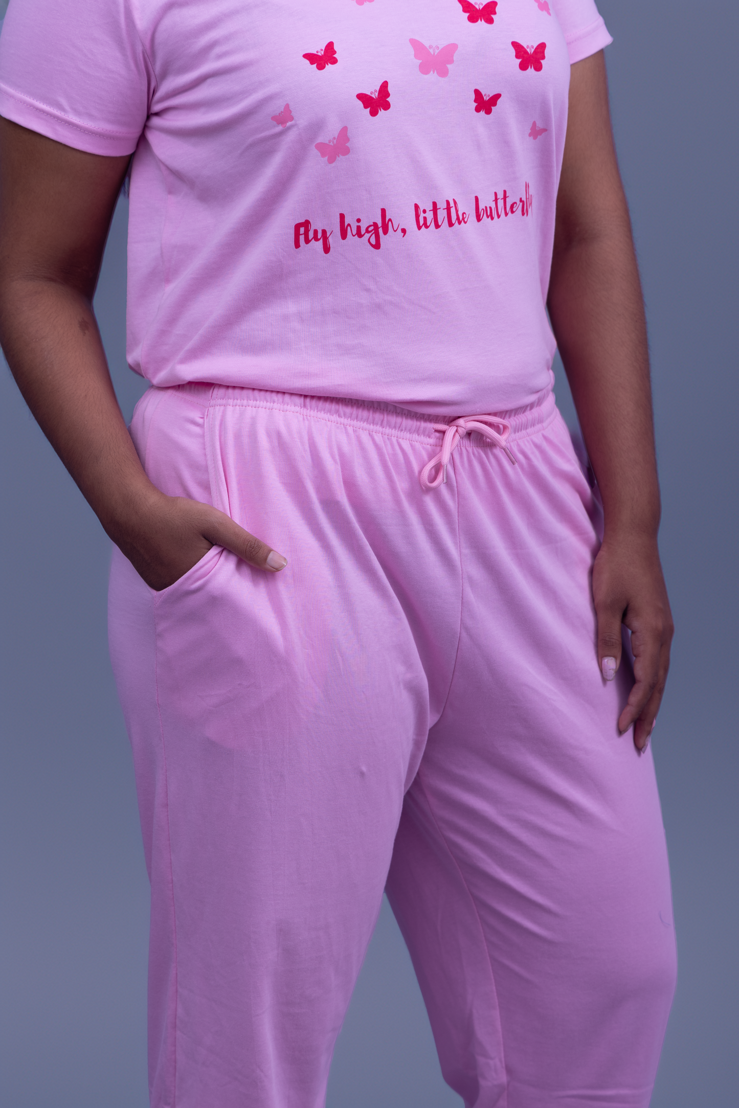 Fluttering Grace Pajama Set with Solid Color Pant