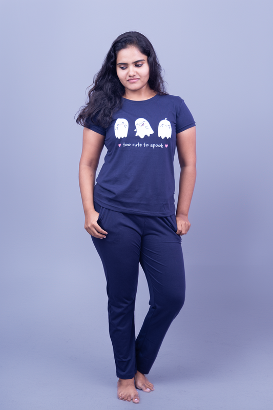 Ghostly Dreams Pajama Set with Solid Color Pant