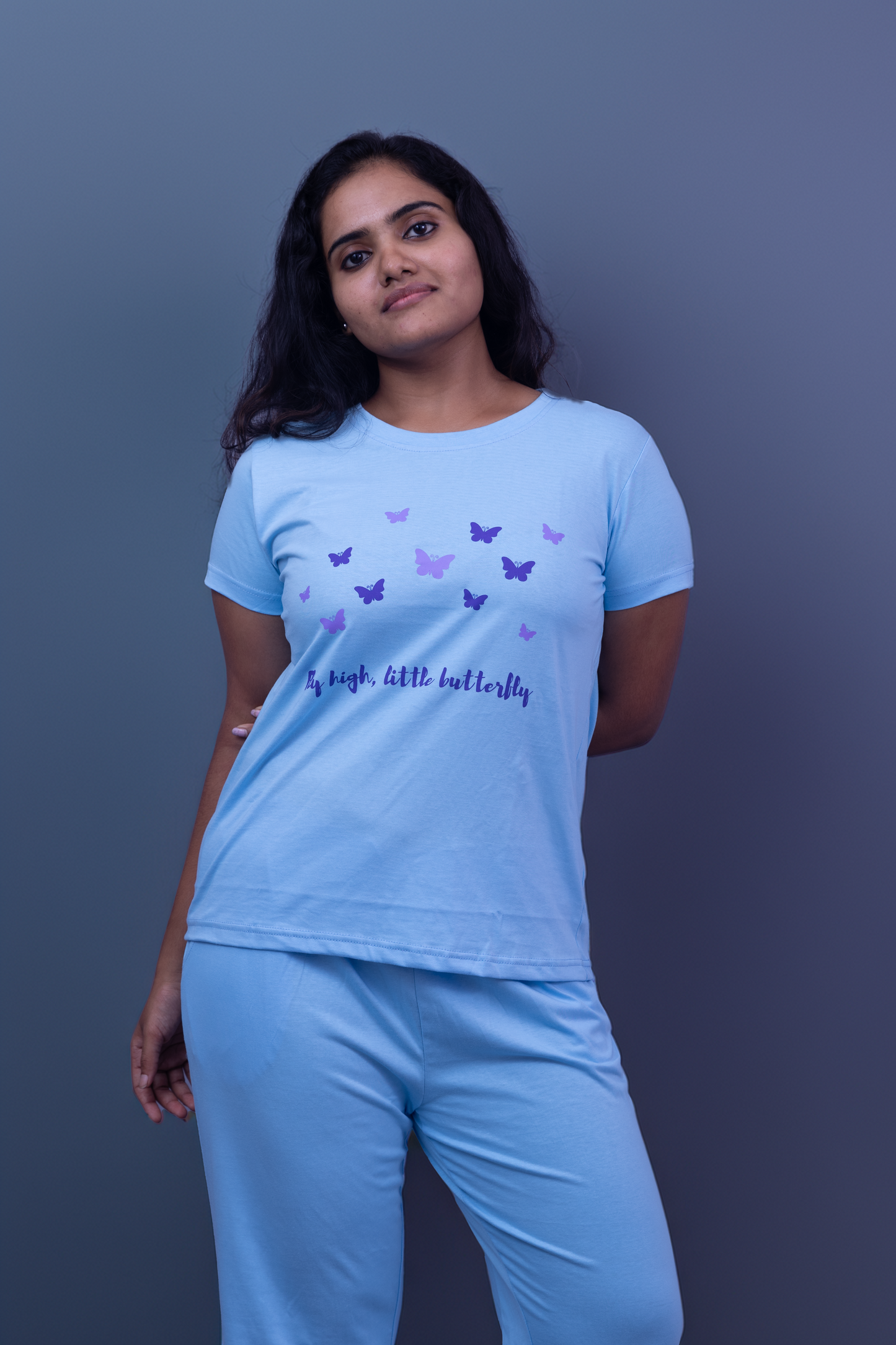 Fluttering Grace Pajama Set with Solid Color Pant